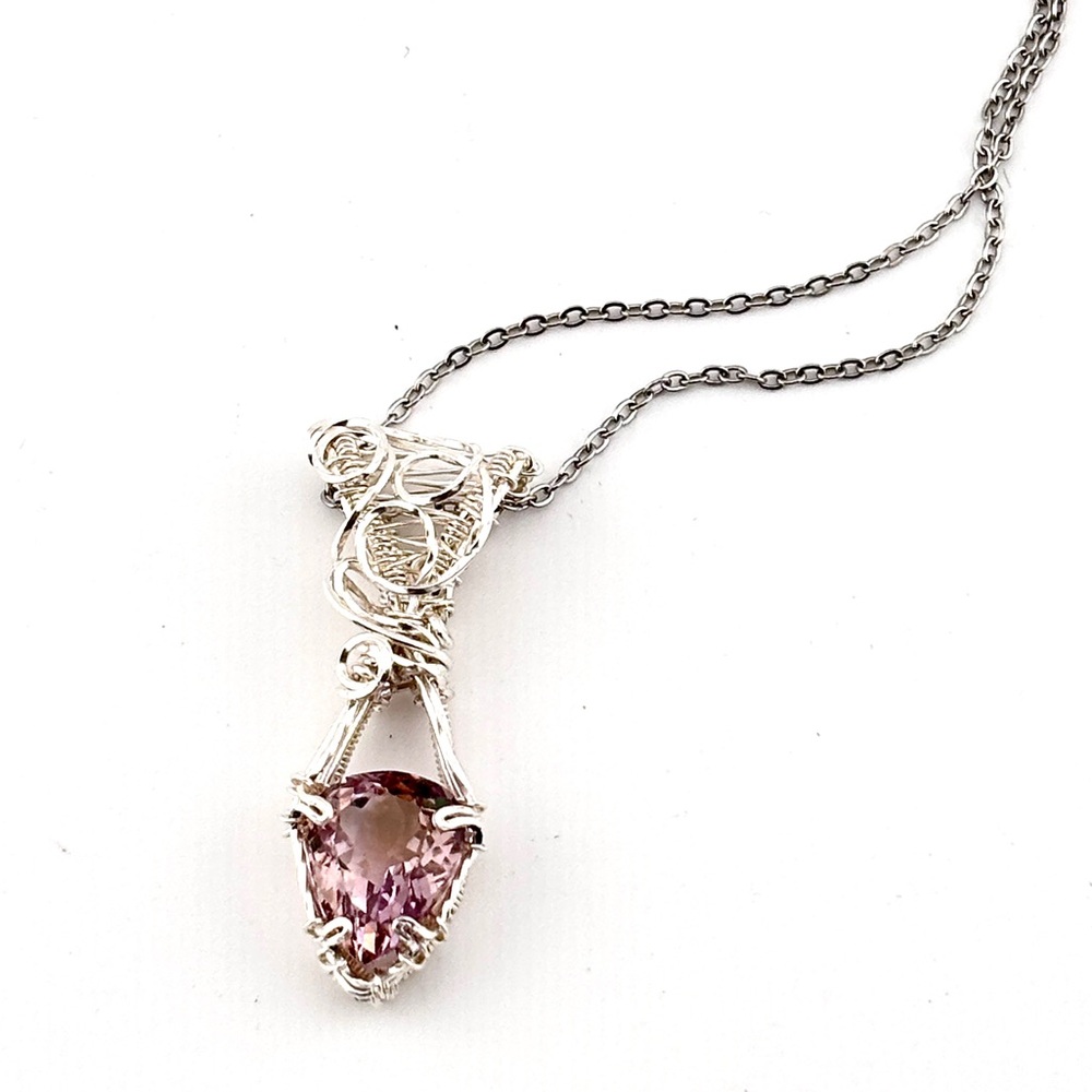 HAND CRAFTED Ametrine Silver-Filled Wire Wrapped Pendant Necklace, Artisan Gift